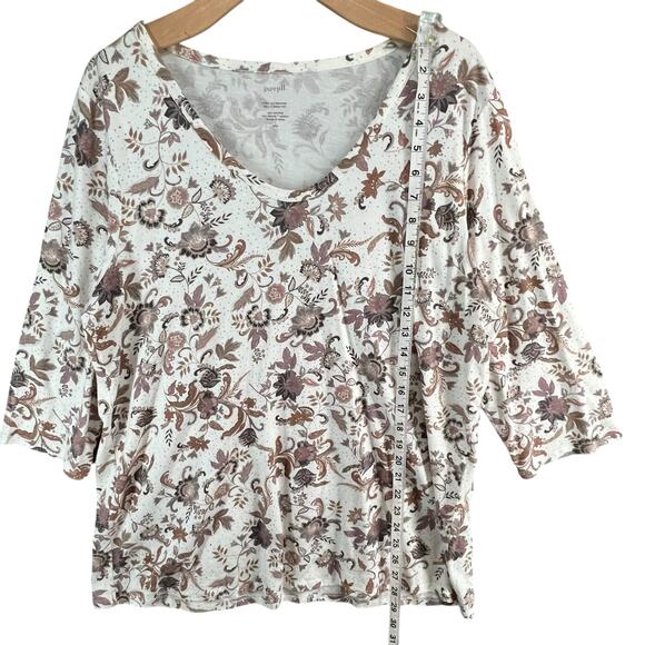 J Jill Pure Printed Soft V Neck Top Large Tall White Tan Floral Casual Boho Chic - Picture 8 of 14